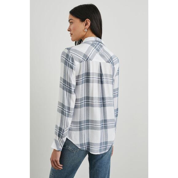 Rails Hunter Flannel Plaid Button Down Shirt Women’s Medium Blue White Cowgirl - Picture 2 of 10